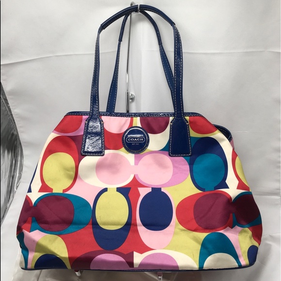 Coach Handbags - Coach Signature Scarf Print Kisslock Carryall Satchel Handbag ✅ Offers Welcome
